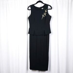 VTG R.J. & Co. Petite Black Dress Floral Applique Sleeveless Sheath Woman Size 6
